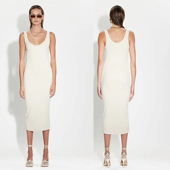 Cotton Citizen Verona Soft Rib Raw Edge Midi Dress Women's Tan Size: S NWOT - Picture 9 of 9